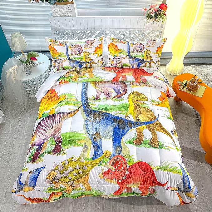 CVHOUSE Dinosaur Bedding Set,Dinosaur Comforter,Dinosaur Comforter Set King,Microfiber Quilt Set with 1 Comforter and 2 Pillow Cases