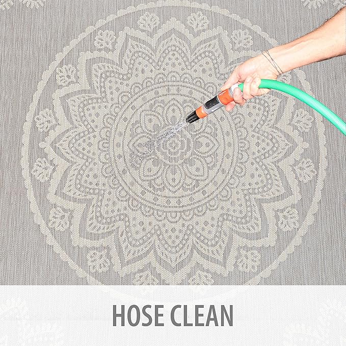 CAMILSON Outdoor Rug 5x7 Modern Area Rugs for Indoor and Outdoor Patios and Porches - Waterproof, Washable, Non-Shedding, Easy-to-Clean Outside Carpet (5 x 7, Medallion - Grey/White)