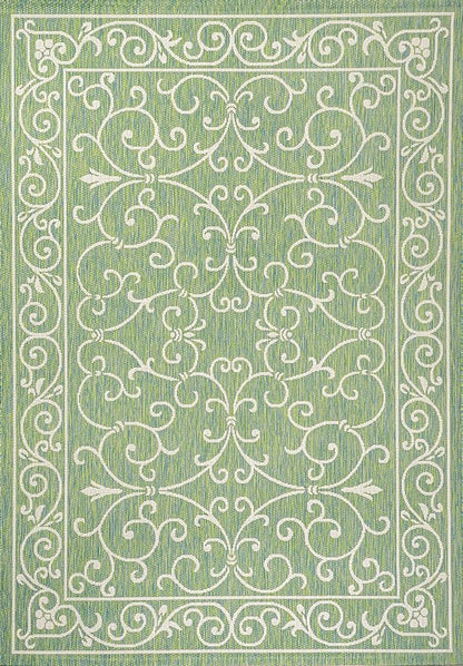 JONATHAN Y Vintage Filigree Indoor Outdoor Area Rug 9X12 Green/Ivory, Charleston Textured Weave for Backyard, Patio, Porch, Easy-Cleaning, High Traffic, Pet-Friendly, Non-Shedding (SMB106K-9)