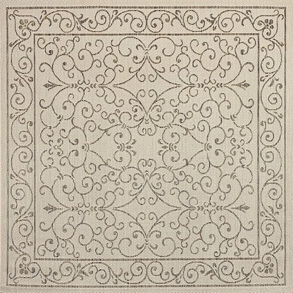 JONATHAN Y Vintage Filigree Indoor Outdoor Square Area Rug 4X4 Beige/Brown, Charleston Textured Weave for Backyard, Patio, Porch, Easy-Cleaning, High Traffic, Pet-Friendly, Non-Shedding (SMB106A-4SQ)