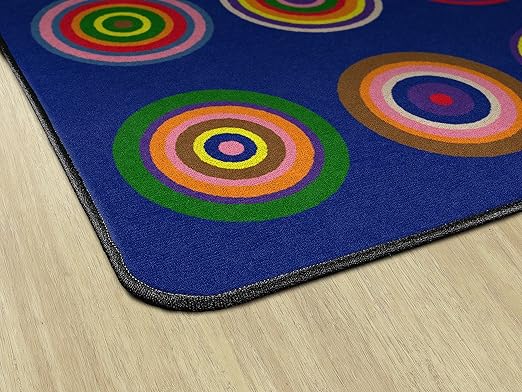 Flagship Carpets Color Rings Colorful Children's Area Rug for Kids Room Circle Seating Décor, Play Carpet for Teaching and Playing, Seats 20, 5'10" x 8'4", Indigo Blue