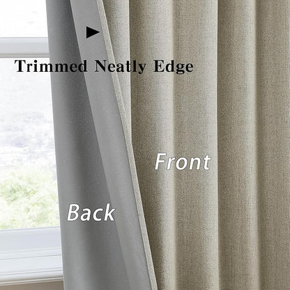 102 Inch Long Blackout Linen Blend Curtains 2 Panels,70 Wide Back Tab Pinch Pleated Look Window Drapes with Hooks,Track System Curtain Panels for Sliding Door Modern Farmhouse 70x102 Light Taupe