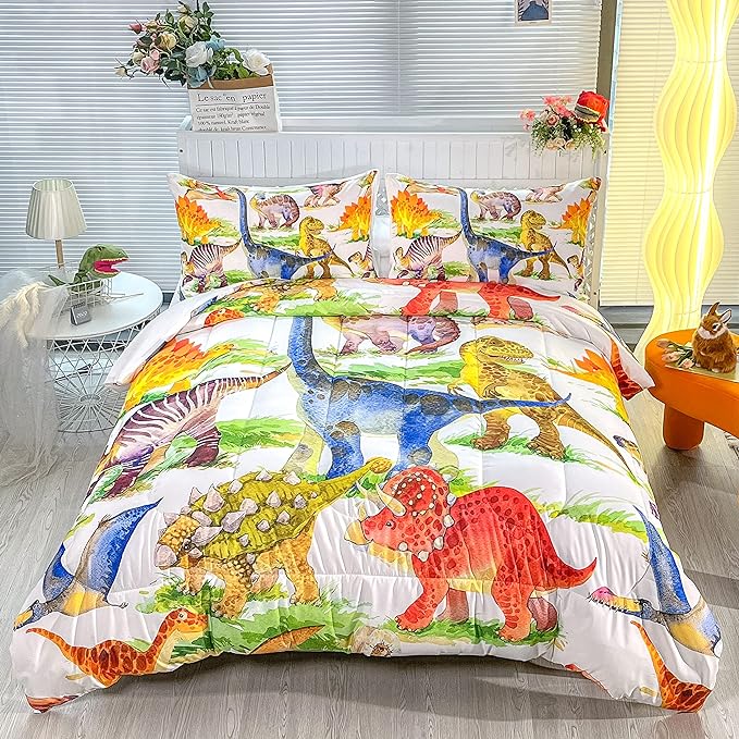 CVHOUSE Dinosaur Bedding Set,Dinosaur Comforter,Dinosaur Comforter Set Twin,Microfiber Quilt Set with 1 Comforter and 2 Pillow Cases