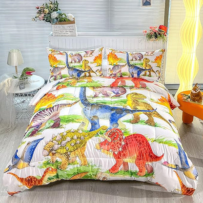 CVHOUSE Dinosaur Bedding Set,Dinosaur Comforter,Dinosaur Comforter Set King,Microfiber Quilt Set with 1 Comforter and 2 Pillow Cases