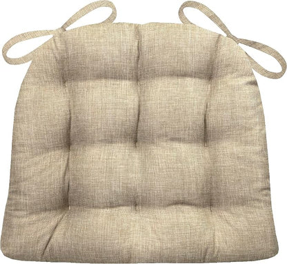 Barnett Home Decor Hayden Beige Dining Chair Pad with Ties - 19 x 19 Size Large Chair Cushion - Reversible, Latex Foam Fill Cushion, Machine Washable, Linen Look (Natural)