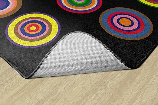 Flagship Carpets Color Rings Colorful Children's Area Rug for Kids Room Circle Seating Décor, Play Carpet for Teaching and Playing, Seats 20, 5'10" x 8'4", Black