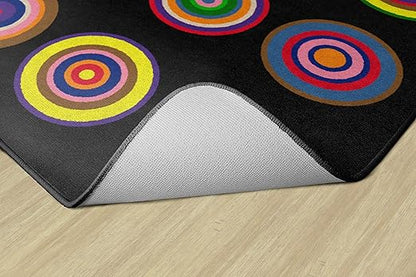 Flagship Carpets Color Rings Colorful Children's Area Rug for Kids Room Circle Seating Décor, Play Carpet for Teaching and Playing, Seats 20, 5'10" x 8'4", Black