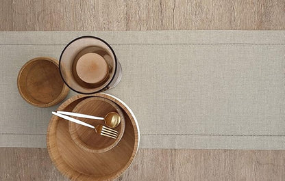 Solino Home Linen Natural Table Runner 60 Inches - Classic Hemstitch, 100% Pure Linen Coffee Table Runner 14 x 60 Inch Ideal for Dresser Tables - Fall, Autumn, Halloween, Thanksgiving