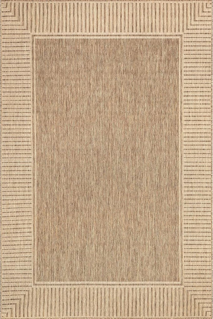 nuLOOM 5' x 8' Outdoor Area Rug, Casual Design With Striped Border, Stain Resistant, Highly Durable, For Patio, Balcony, Bedroom, Living Room, Dining Room, Bathroom, Light Brown