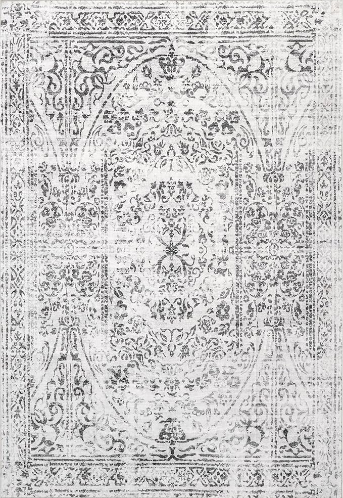 nuLOOM Bess Persian Vintage Machine Washable Ultra Thin Area Rug, 4' x 6', Ivory