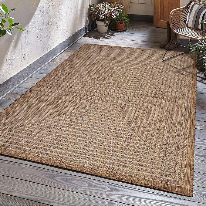 Adiva Rugs Outdoor Indoor Area Rug, Weather Resistant, Easy to Clean, Stain Resistant Floor Mat for Dining Room, Backyard, Deck, Patio (Wooden, 5' x 7')