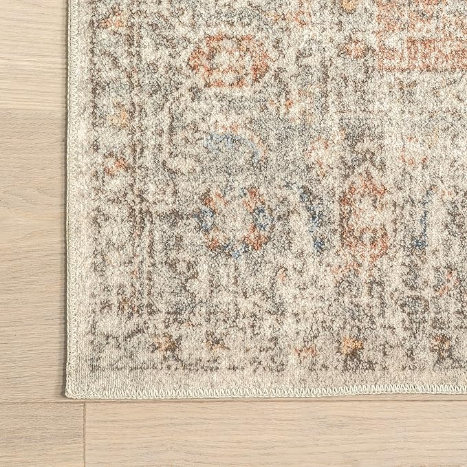 nuLOOM 4x6 Machine Washable Rain Haven Vintage Medallion Area Rug, Light Grey, Traditional Faded Design, Non-Slip Backing, Stain Resistant, For Bedroom, Dining Room, Living Room, Kitchen