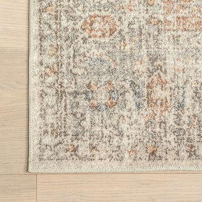 nuLOOM 4x6 Machine Washable Rain Haven Vintage Medallion Area Rug, Light Grey, Traditional Faded Design, Non-Slip Backing, Stain Resistant, For Bedroom, Dining Room, Living Room, Kitchen