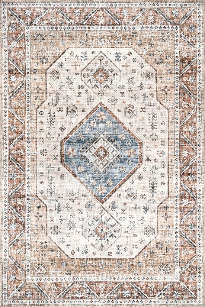 nuLOOM Elowyn Machine Washable Medallion Ultra Thin Area Rug, 4' x 6', Multi