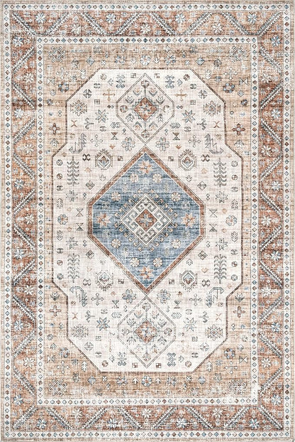 nuLOOM Elowyn Machine Washable Medallion Ultra Thin Area Rug, 4' x 6', Multi