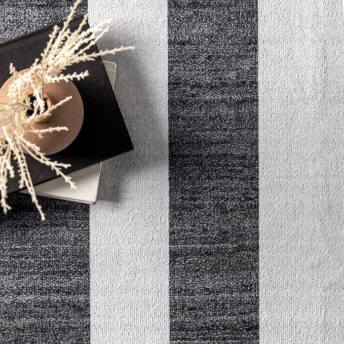 nuLOOM Sharri Modern Striped Machine Washable Ultra Thin Area Rug, 5' x 8', Grey