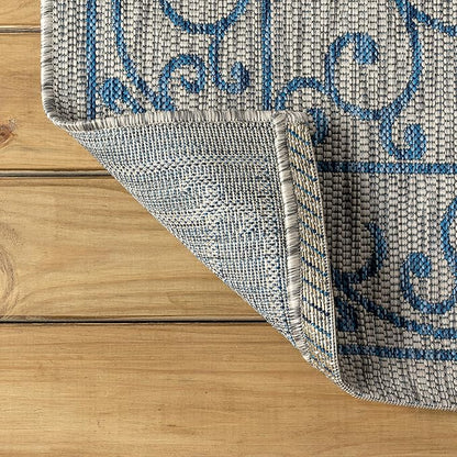 JONATHAN Y Vintage Filigree Indoor Outdoor Octagon Area Rug 8 Ft Gray/Navy, Charleston Textured Weave for Backyard, Patio, Porch, Easy-Cleaning, High Traffic, Pet-Friendly, Non-Shedding SMB106C-8TGN