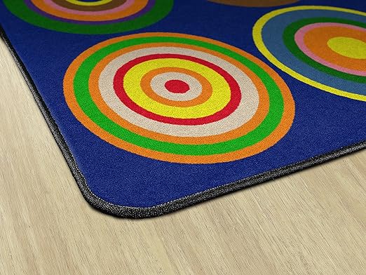 Flagship Carpets Color Rings Colorful Children's Area Rug for Kids Room Circle Seating Décor, Play Carpet for Teaching and Playing, Seats 24, 7'6" x 12', Indigo Blue