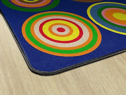 Flagship Carpets Color Rings Colorful Children's Area Rug for Kids Room Circle Seating Décor, Play Carpet for Teaching and Playing, Seats 24, 7'6" x 12', Indigo Blue