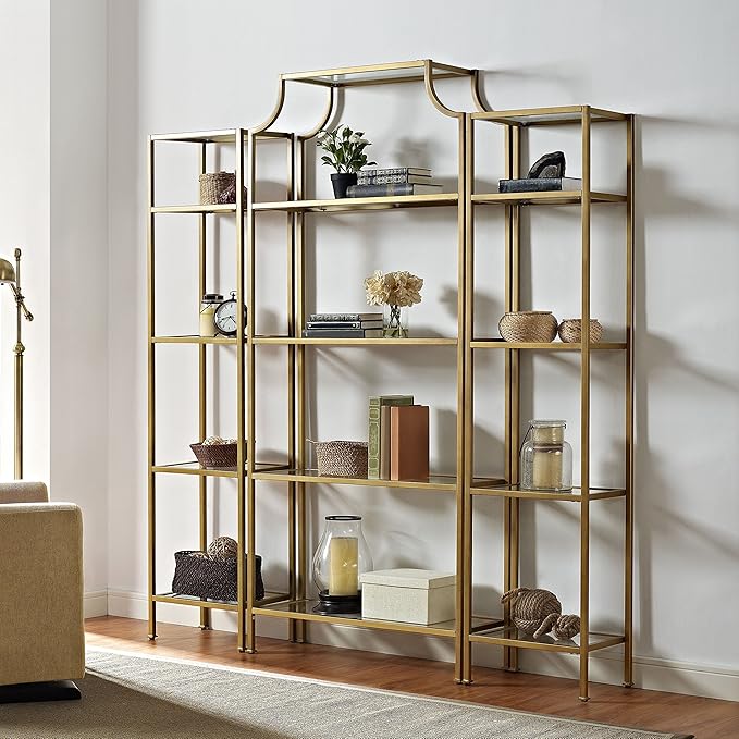 Crosley Furniture Aimee 3-Piece Etagere Bookcase Set - Gold and Glass