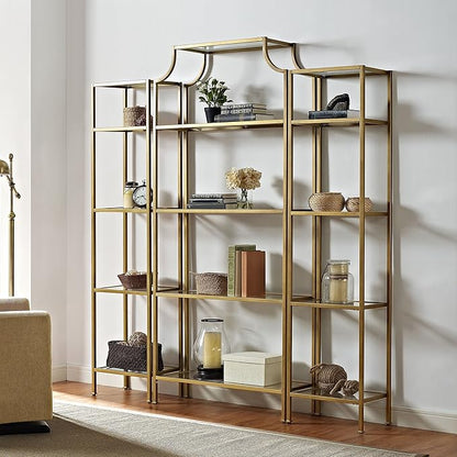 Crosley Furniture Aimee 3-Piece Etagere Bookcase Set - Gold and Glass