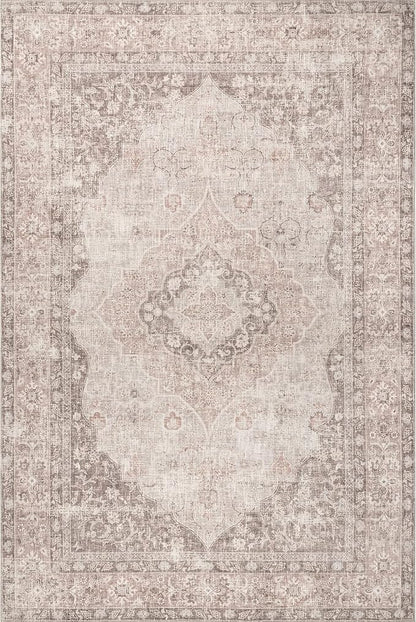 nuLOOM Elsa Floral Blossom Machine Washable Ultra Thin Area Rug, 5' x 8', Beige