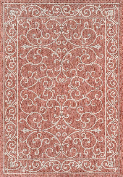 JONATHAN Y Vintage Filigree Indoor Outdoor Area Rug 6X9 Red/Beige, Charleston Textured Weave for Backyard, Patio, Porch, Easy-Cleaning, High Traffic, Pet-Friendly, Non-Shedding (SMB106B-6)