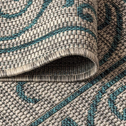 JONATHAN Y Vintage Filigree Indoor Outdoor Runner Rug 2X8 Gray/Teal, Charleston Textured Weave for Backyard, Patio, Porch, Easy-Cleaning, High Traffic, Pet-Friendly, Non-Shedding (SMB106E-28)