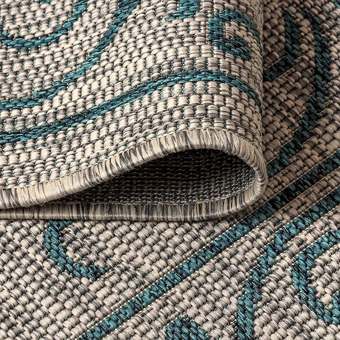 JONATHAN Y Vintage Filigree Indoor Outdoor Round Area Rug 6 Ft Gray/Teal, Charleston Textured Weave for Backyard, Patio, Porch, Easy-Cleaning, High Traffic, Pet-Friendly, Non-Shedding (SMB106E-6R)