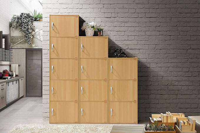 HODEDAH IMPORT 4-Shelf Bookcase Cabinet, Beech