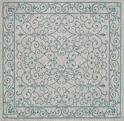 JONATHAN Y Vintage Filigree Indoor Outdoor Square Area Rug 6X6 Gray/Teal, Charleston Textured Weave for Backyard, Patio, Porch, Easy-Cleaning, High Traffic, Pet-Friendly, Non-Shedding (SMB106E-6SQ)