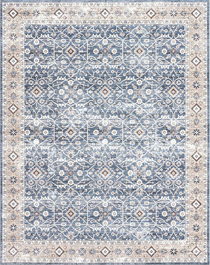 nuLOOM Shae Faded Persian Bordered Machine Washable Ultra Thin Area Rug, 8' x 10', Blue