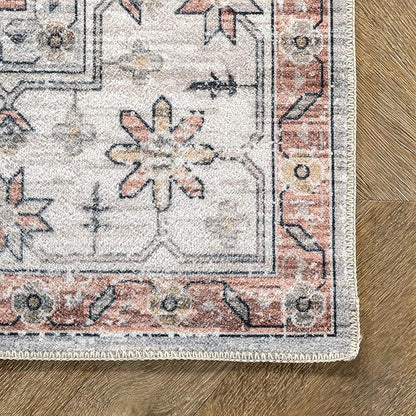 nuLOOM 5x8 Machine Washable Rain Haven Vintage Medallion Area Rug, Beige, Traditional Faded Design, Non-Slip Backing, Stain Resistant, For Bedroom, Dining Room, Living Room, Kitchen