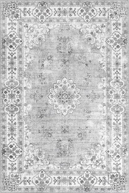 nuLOOM Ren Vintage Floral Machine Washable Ultra Thin Area Rug, 8x10, Grey