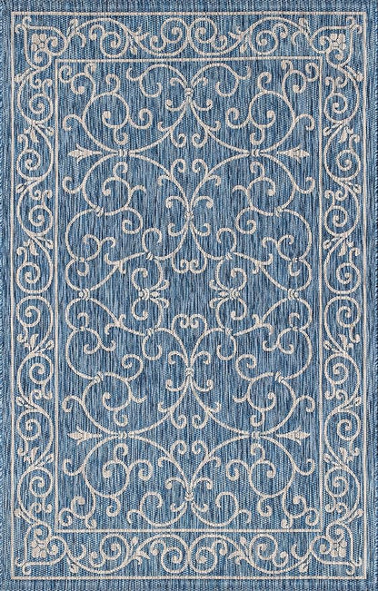 JONATHAN Y Vintage Filigree Indoor Outdoor Area Rug 5X8 Navy/Gray, Charleston Textured Weave for Backyard, Patio, Porch, Easy-Cleaning, High Traffic, Pet-Friendly, Non-Shedding (SMB106D-5)