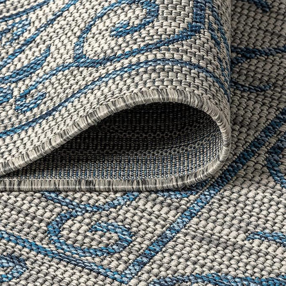 JONATHAN Y Vintage Filigree Indoor Outdoor Runner Rug 2X10 Gray/Navy, Charleston Textured Weave for Backyard, Patio, Porch, Easy-Cleaning, High Traffic, Pet-Friendly, Non-Shedding (SMB106C-210)
