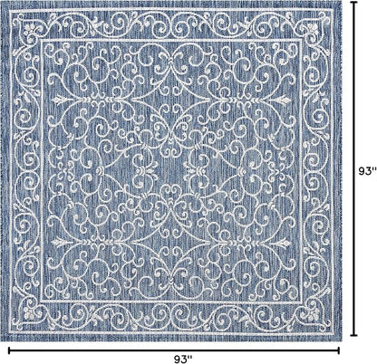JONATHAN Y Vintage Filigree Indoor Outdoor Square Area Rug 8X8 Navy/Gray, Charleston Textured Weave for Backyard, Patio, Porch, Easy-Cleaning, High Traffic, Pet-Friendly, Non-Shedding (SMB106D-8SQ)