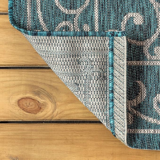 JONATHAN Y Vintage Filigree Indoor Outdoor Area Rug 9X12 Teal/Gray, Charleston Textured Weave for Backyard, Patio, Porch, Easy-Cleaning, High Traffic, Pet-Friendly, Non-Shedding (SMB106F-9)