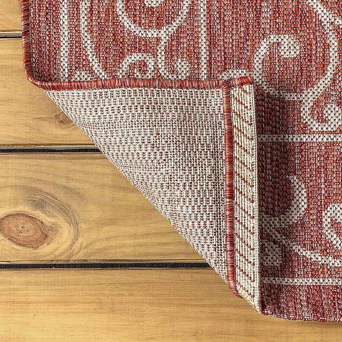 JONATHAN Y Vintage Filigree Indoor Outdoor Area Rug 5X8 Red/Beige, Charleston Textured Weave for Backyard, Patio, Porch, Easy-Cleaning, High Traffic, Pet-Friendly, Non-Shedding (SMB106B-5)