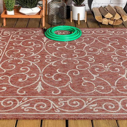 JONATHAN Y Vintage Filigree Indoor Outdoor Area Rug 8X10 Red/Beige, Charleston Textured Weave for Backyard, Patio, Porch, Easy-Cleaning, High Traffic, Pet-Friendly, Non-Shedding (SMB106B-8)