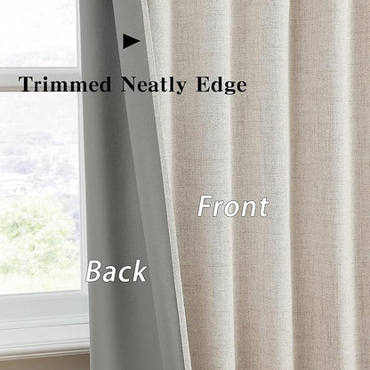 RAIN CITY Linen Beige Linen Blackout Curtains 96 Inches Long 8 FT Tall 2 Panels, Modern Decorative Sound/Draft/Cold/Warm Blocking Heavy Thermal Rustic Country Curtains for Living Room 50x96-in