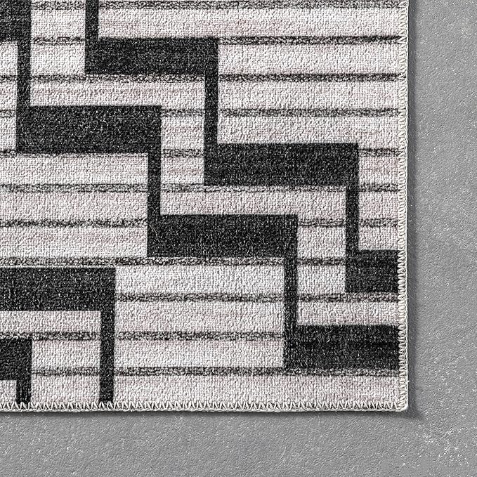 nuLOOM Tashia Modern Geometric Machine Washable Ultra Thin Area Rug, 5' x 8', Charcoal