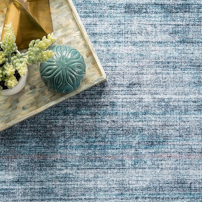 nuLOOM Eveline Distressed Persian Machine Washable Ultra Thin Area Rug, 8' x 10', Blue