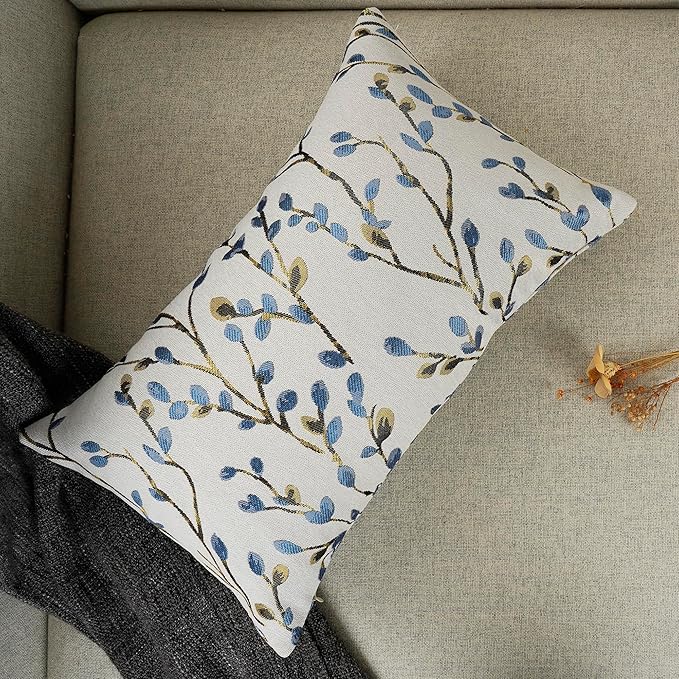 YOUR SMILE Classical Embroidery Jacquard Blue Square Decorative Throw Pillow Case Cushion Cover,12x20 inch