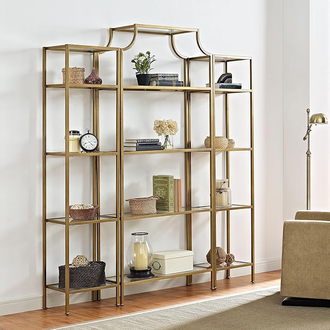 Crosley Furniture Aimee 3-Piece Etagere Bookcase Set - Gold and Glass