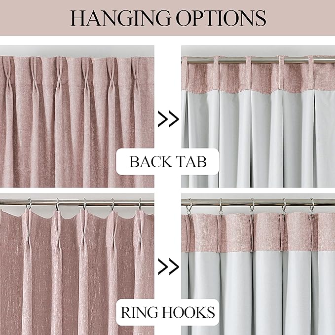 Vision Home Pink Pinch Pleated Total Blackout Curtains Room Darkening Window Panels 95 inch for Girls Bedroom Living Room Thermal Insulated Pinch Pleat Pink Drapes with Hooks Back Tab 40" Wx95 Lx2