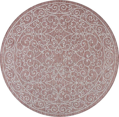 JONATHAN Y Vintage Filigree Indoor Outdoor Round Area Rug 9 Ft Red/Beige, Charleston Textured Weave for Backyard, Patio, Porch, Easy-Cleaning, High Traffic, Pet-Friendly, Non-Shedding (SMB106B-9R)
