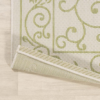 JONATHAN Y Vintage Filigree Indoor Outdoor Area Rug 3X5 Cream/Green, Charleston Textured Weave for Backyard, Patio, Porch, Easy-Cleaning, High Traffic, Pet-Friendly, Non-Shedding (SMB106I-3)