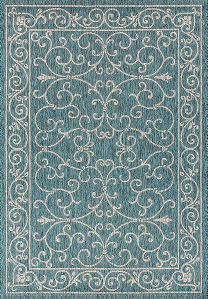 JONATHAN Y Vintage Filigree Indoor Outdoor Area Rug 9X12 Teal/Gray, Charleston Textured Weave for Backyard, Patio, Porch, Easy-Cleaning, High Traffic, Pet-Friendly, Non-Shedding (SMB106F-9)