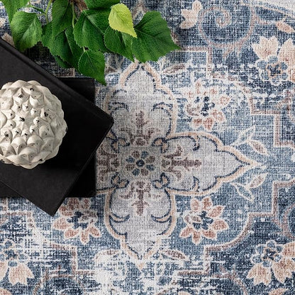 nuLOOM Elsa Floral Blossom Machine Washable Ultra Thin Area Rug, 8' x 10', Blue